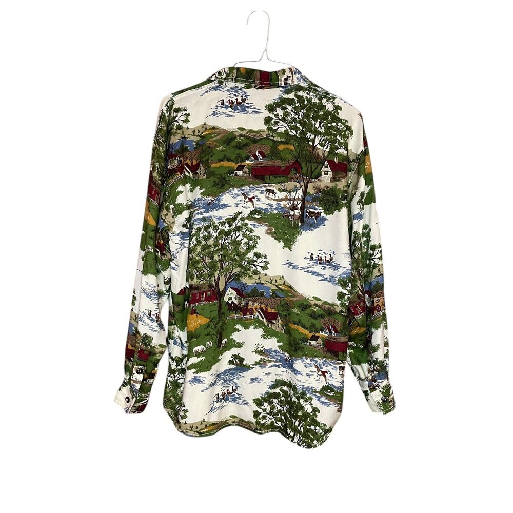 VTG Lizwear Novelty Farm Scene Countryside Horse Button Up Shirt M 90s Western - Picture 2 of 6